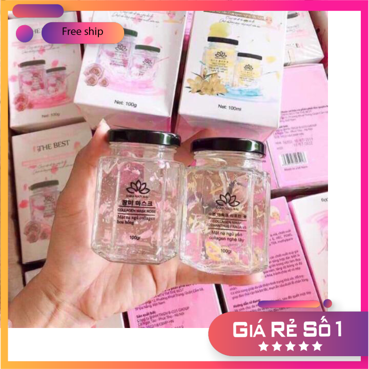 Nạ yến collagen Sara natural mẫu mới hoa hồng CHÍNH HÃNG