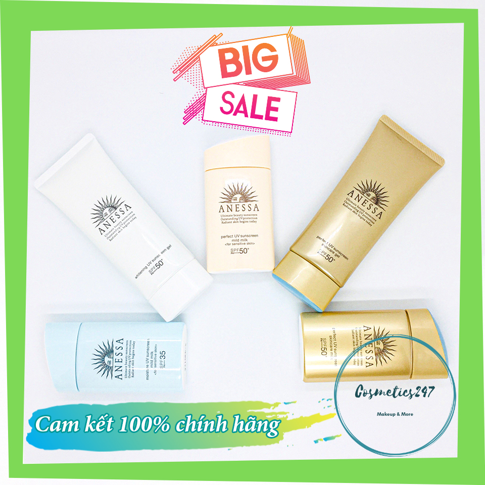 Kem Chống Nắng Anessa Perfect Uv Sunscreen Skincare Milk Spf 50+ Pa++ Dành Cho Da Dầu & Da Dầu Mụn Màu Vàng 60Ml & 20Ml