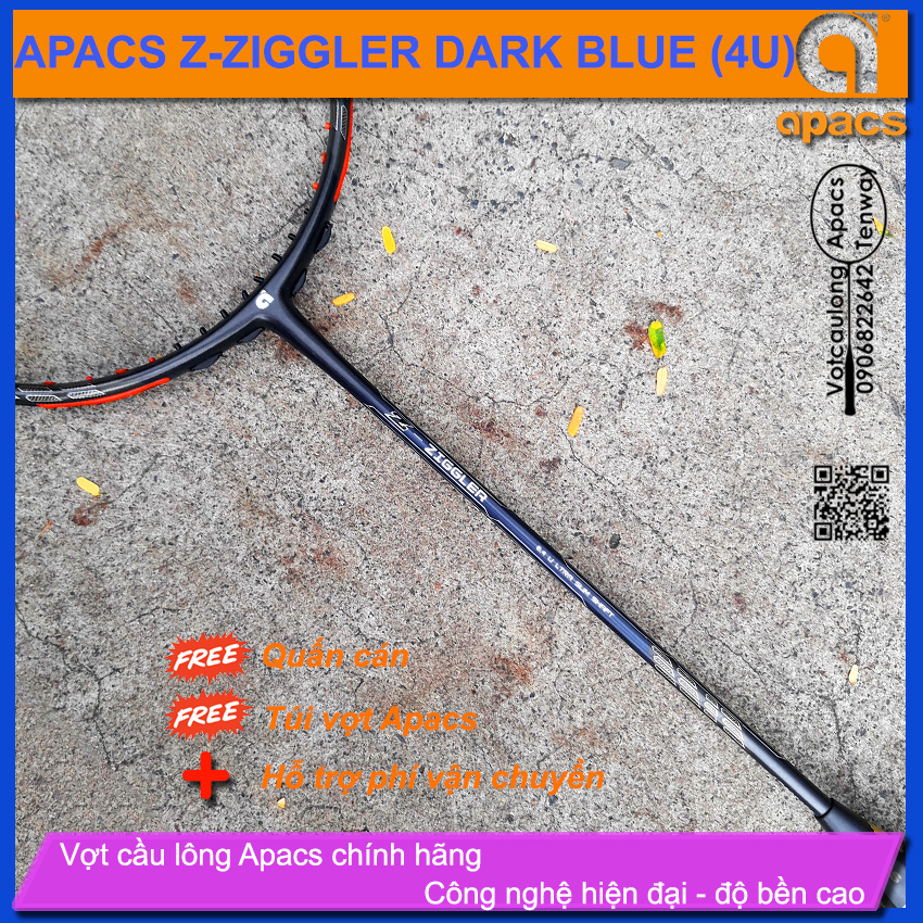 [HCM][Vợt cầu lông Apacs Ziggler Z-Ziggler 6.4mm Dark Blue - 4U] Vợt thân đũa 6.4mm linh hoạt phản c