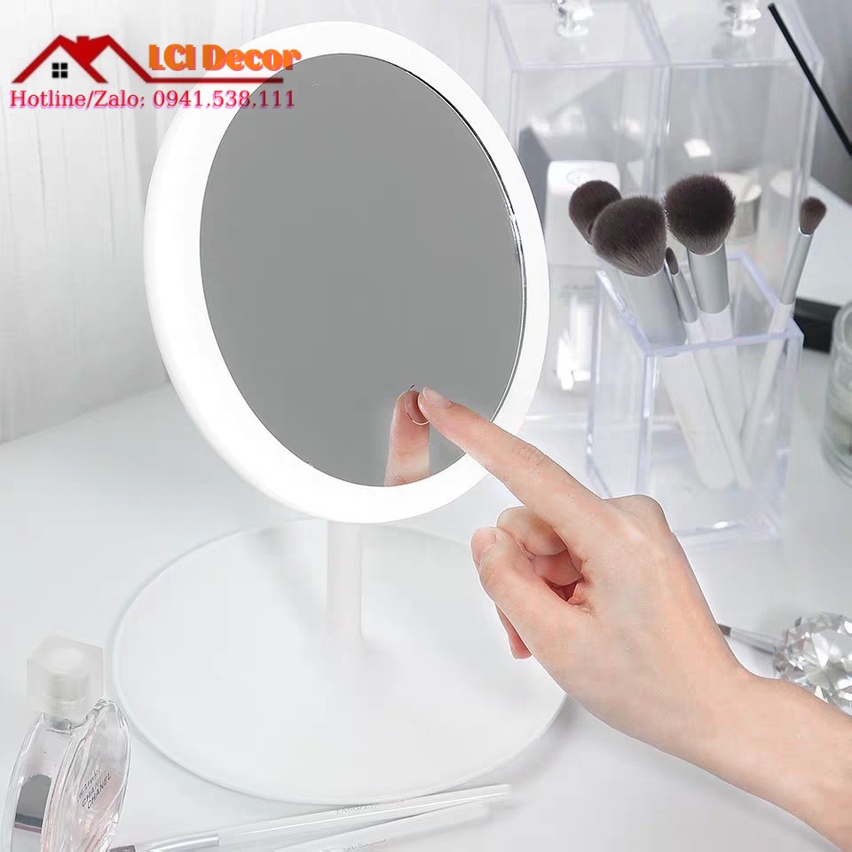 ( Hàng chọn ) Gương LED cảm ứng gương trang điểm mini 18cm tháo rời mang theo tiện dụng