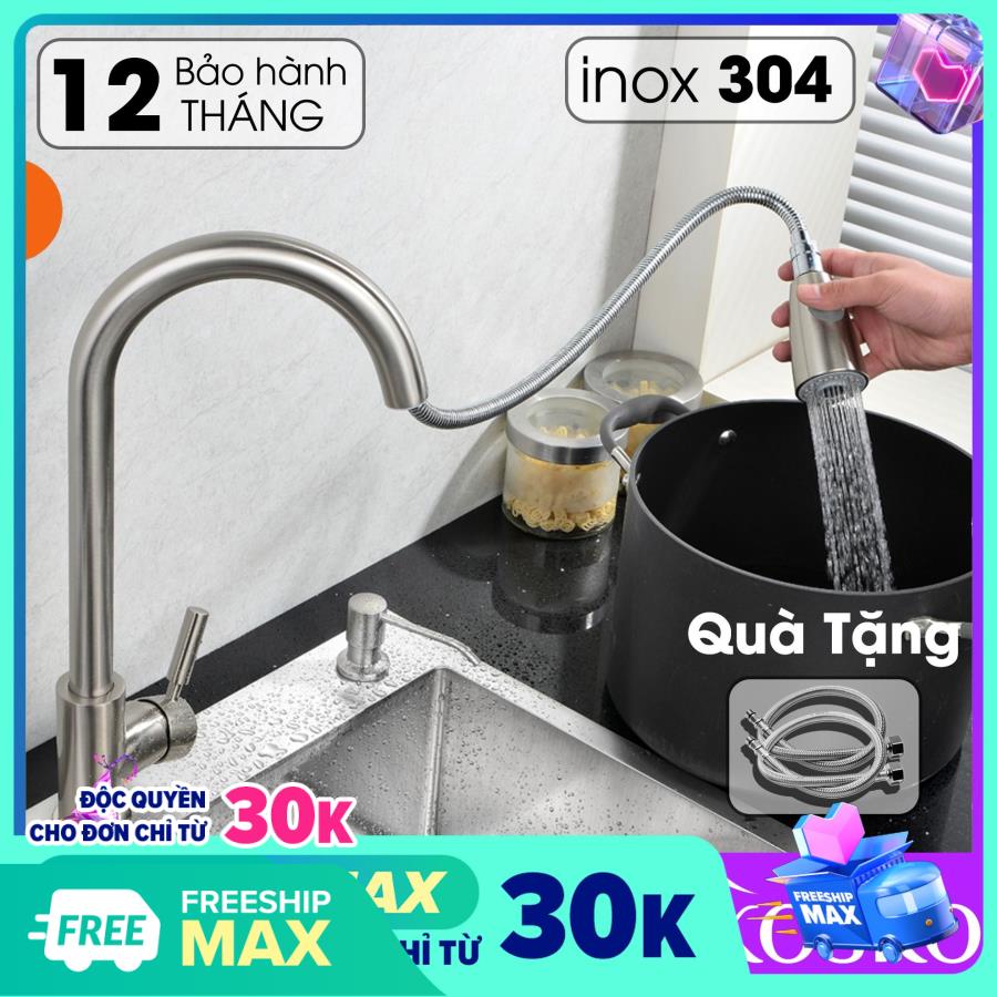 Vòi rửa bát Inox 304 Vòi rút đa năng vòi nước tăng áp cao cấp (tặng dây cấp - bảo hành 12 tháng) vòi rửa chén vòi chậu vòi rửa chén nóng lạnh