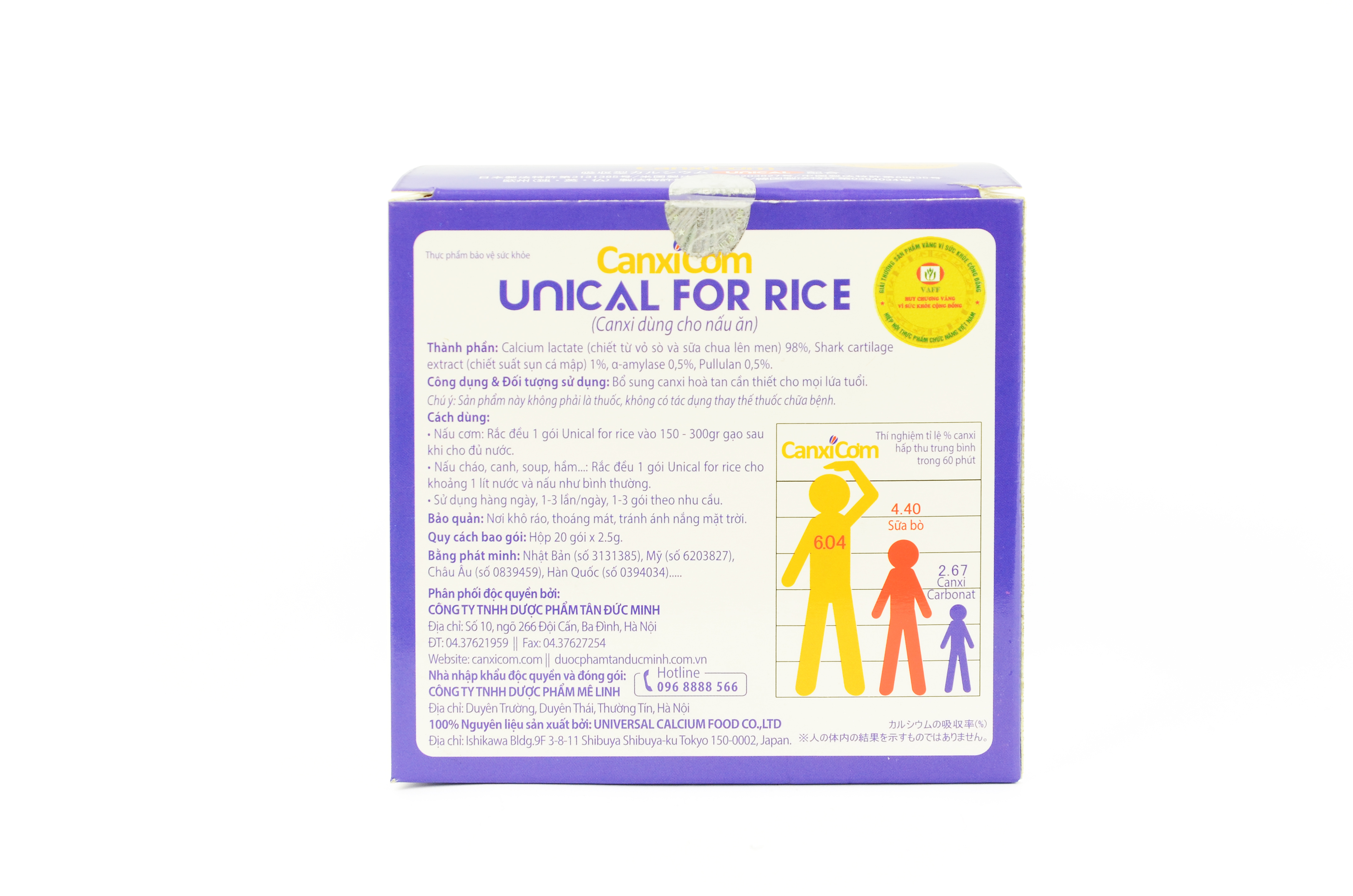 7 Hộp Canxi Cơm Unical For Rice Nhật Bản Loại 20 Gói