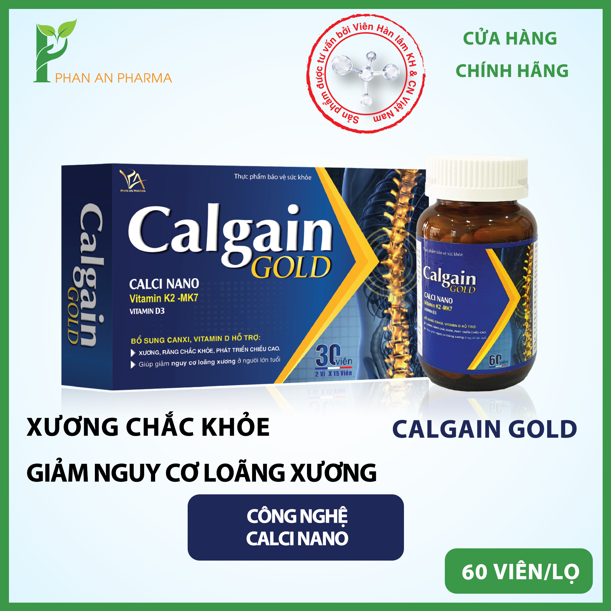 [Chính Hãng] Thực Phẩm Chức Năng Calgain Gold Bổ Sung Can Xi Calgain Gold Hỗ Trợ Xương Chắc Khỏe Nines Beauty Nines Beauty Dược Mỹ Phẩm Phan An Green Hộp 60 Viên