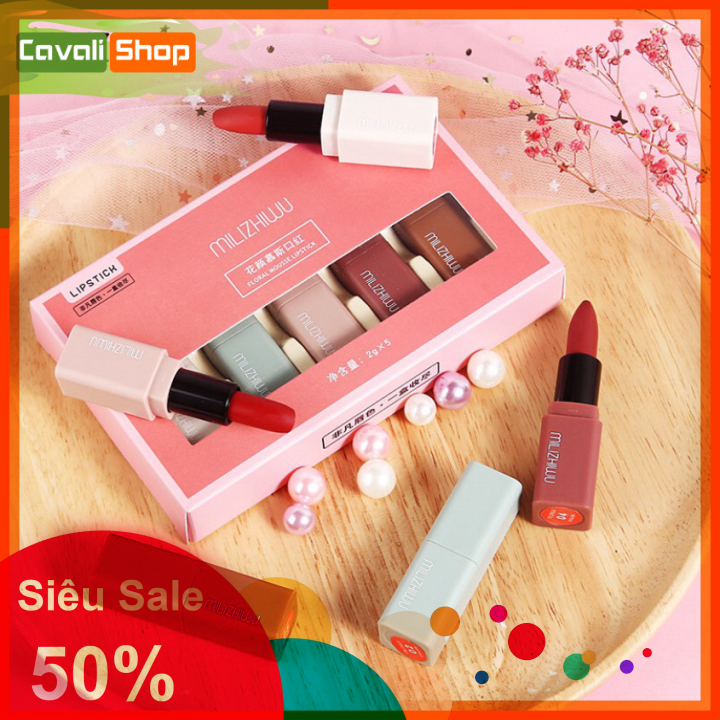 [TẶNG KEM DƯỠNG DA TAY] Set 5 son thỏi lì Milizhiwu nội địa Trung - CAVALI - Set son CHÍNH HÃNG tone màu hot trend