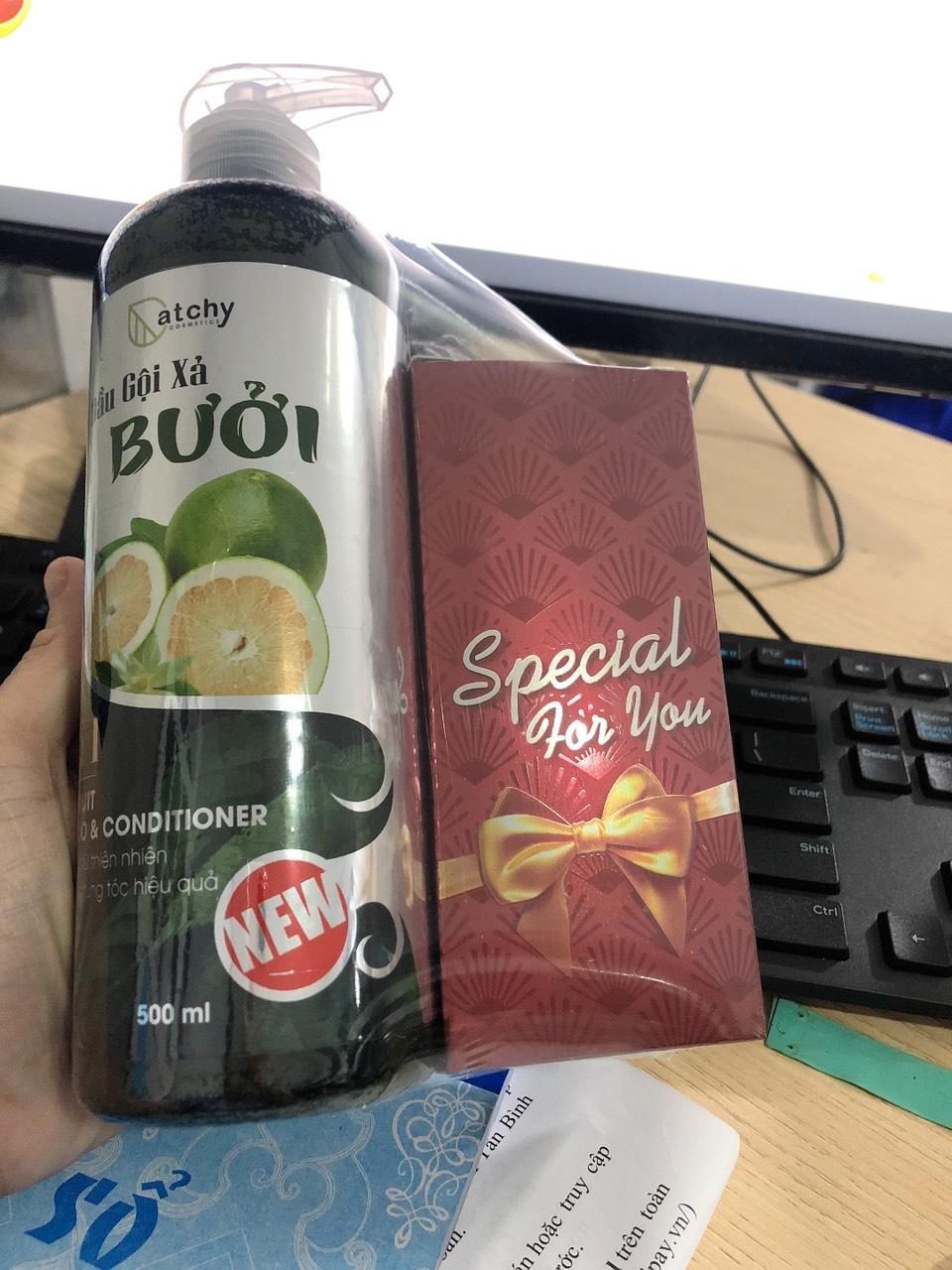 Dầu gội xả BƯỞI CatChy 2in1 500ML – Tặng khăn lau tay kháng khuẩn