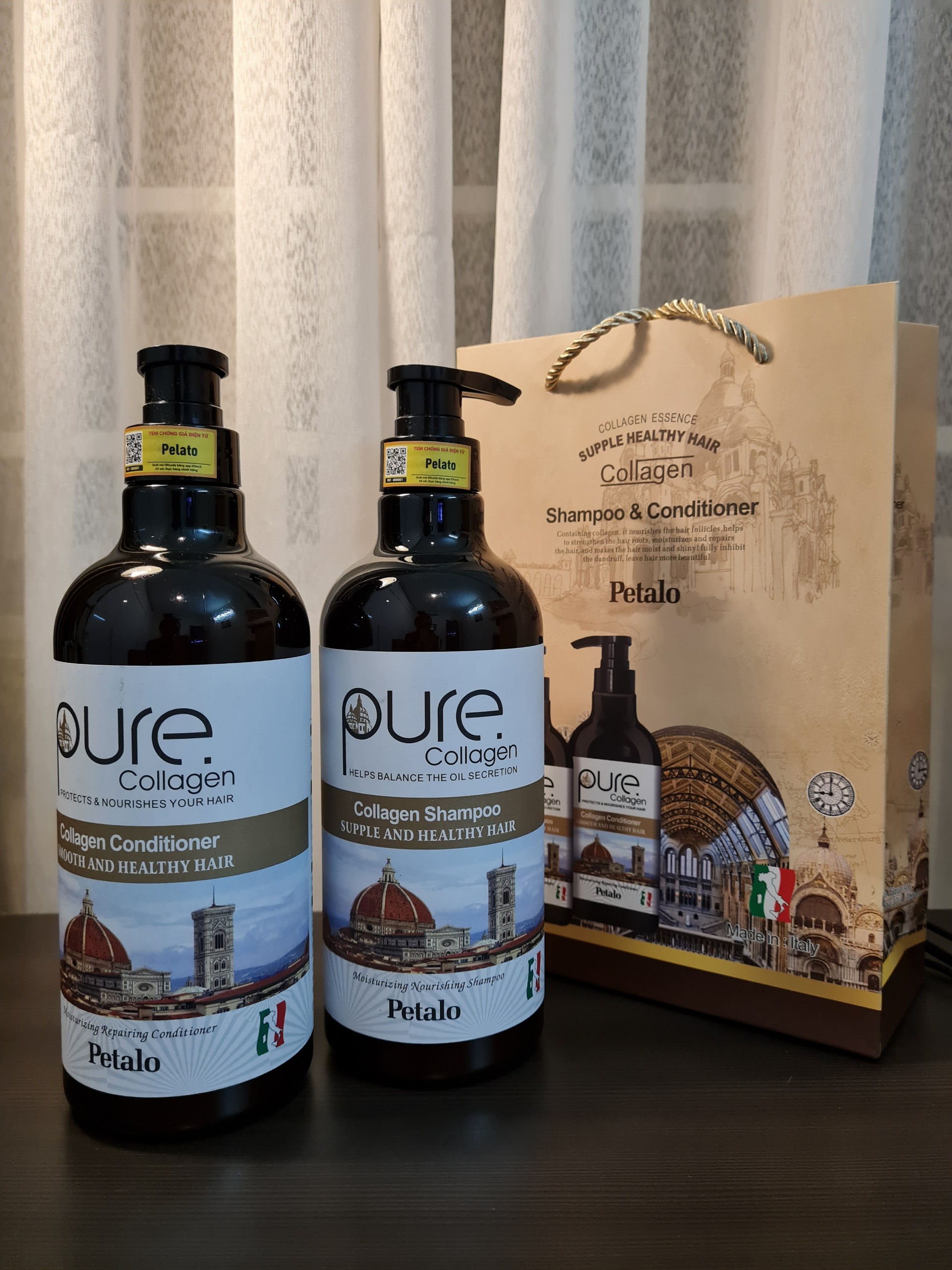 BỘ DẦU GỘI XẢ PURE COLLAGEN - Made in Italy (850ml/chai - Cặp 1700ml)