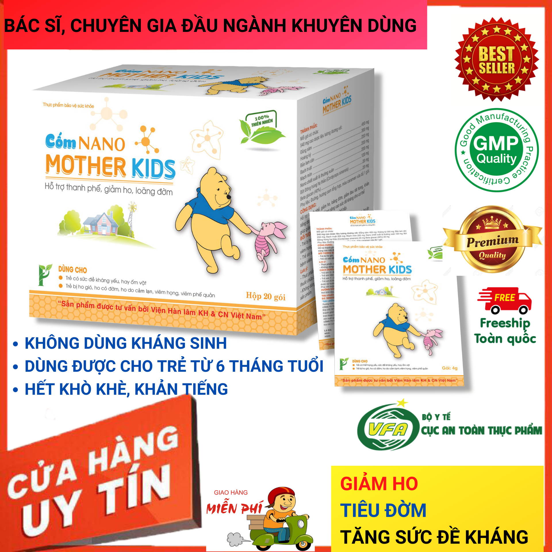 Cốm Nano Motherkids Hỗ Trợ Trị Ho Cho Trẻ Sơ Sinh Từ 6 Tháng Tuổi - Tăng Sức Đề Kháng - Tiêu Đờm Giảm Ho - Hỗ Trợ Điều Trị Viêm Họng Viêm Amidan Viêm Phổi Do Dùng Kháng Sinh Lâu Ngày - Giảm Ngứa Họng Đau Rát Họng Khản Tiếng Nines Beauty