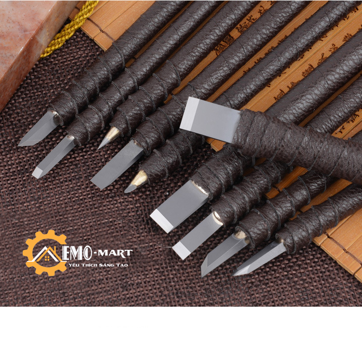 [FreeshipMAX] Bộ dụng cụ đục tiện điêu khắc vonfram bọc da cao cấp 10 cây