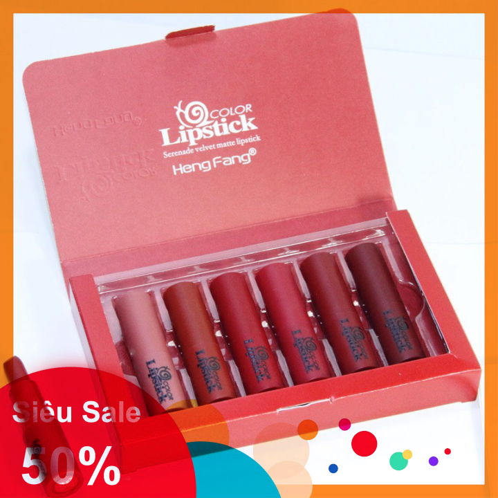 [TẶNG KEM DƯỠNG DA TAY] Set son thỏi lì 6 cây Hengfang Lipstick – CAVALI – Chất son sáp mịn lì không khô môi