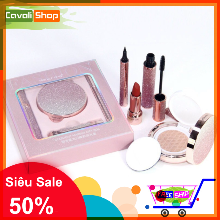 Set trang điểm Star Hengfang 4 món - Cavali - gồm ( Bút kẻ mắt + Mascara + Son + Phấn nước ) siêu tiện lợi