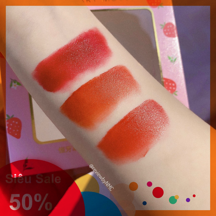[TẶNG KÈM GƯƠNG] Set son kem Hengfang Strawberry Mousse – Cavali – Tone màu chuẩn son kem lì không khô môi