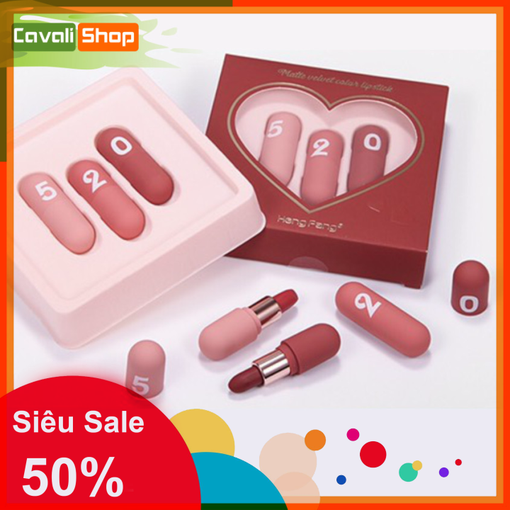 [TẶNG KÈM SON DƯỠNG TRÁI CÂY] Set son 3 cây Hengfang 520 – Cavali – thiết kế hình trụ đáng yêu chất son lì không khô môi kháng nước