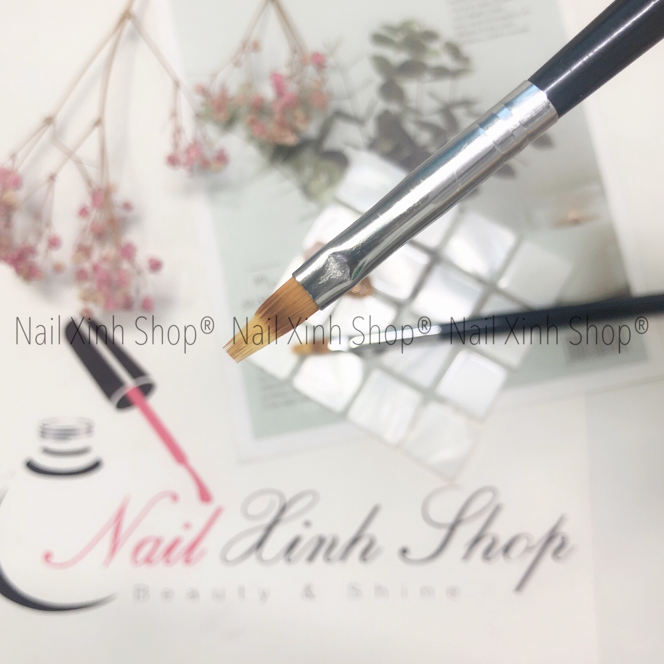 Cọ ombre cán gỗ cao cấp (cọ đầu tròn bản xéo – cọ dẹp) dặm móng vẽ nail chuyên nghiệp