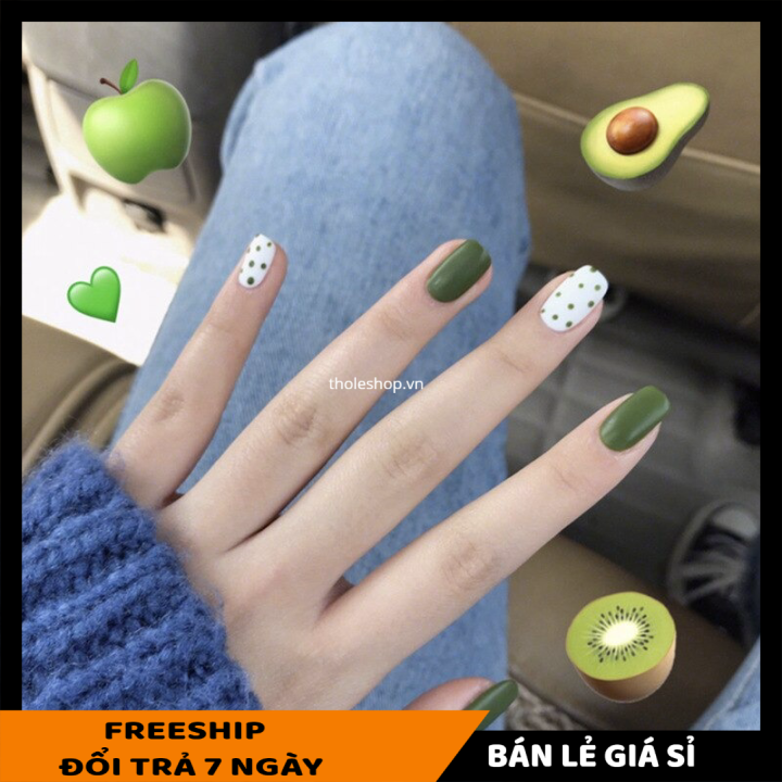 [Hcm]Móng Tay Giả - Bộ 24 Móng Giả Màu Xanh Chấm Bi Thiết Kế Đơn Giản Mẫu Mã Đa Dạng Trẻ Trung - Phụ Kiện Làm Móng Móng Giả Cho Nữ Dễ Thương - Móng Dán Cho Nữ [Lẻ Giá Sỉ]
