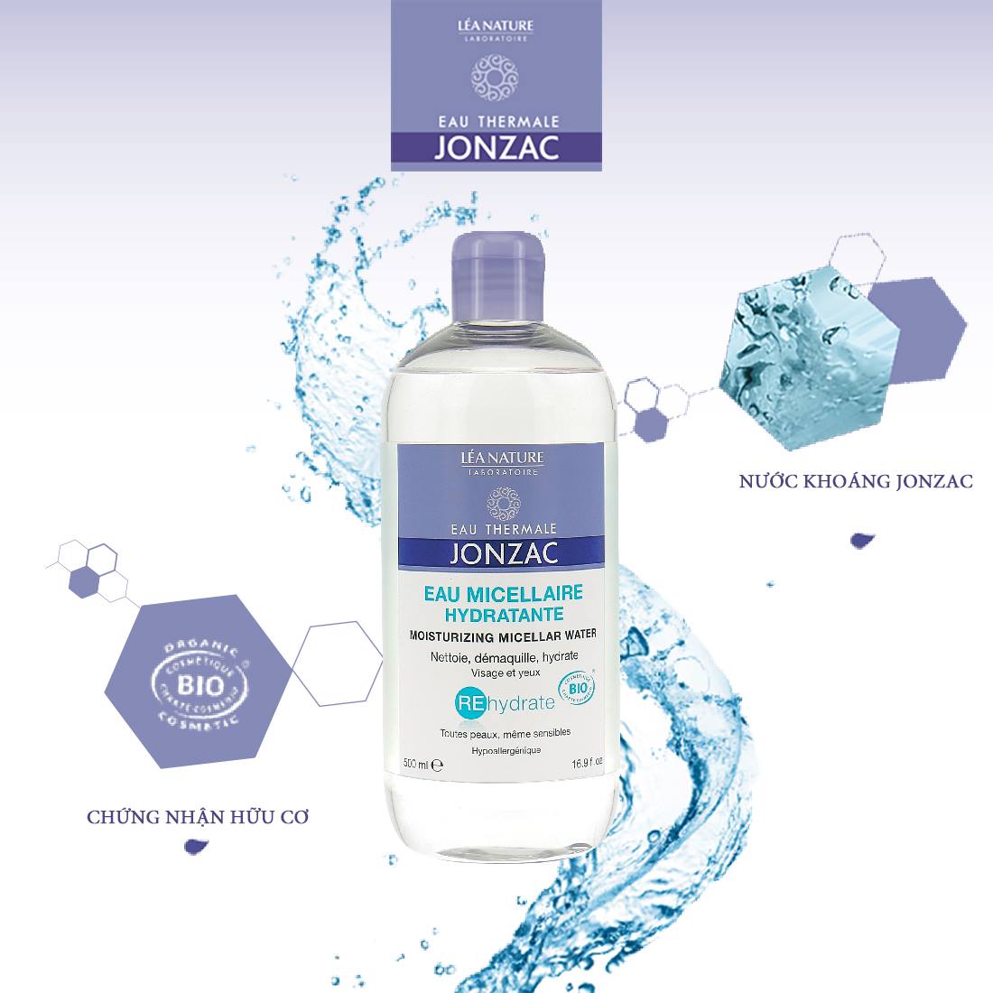 [Hcm]Nước Tẩy Trang Cấp Nước Eau Thermale Jonzac Rehydrate (Moisturizing Micellar Water) 500Ml