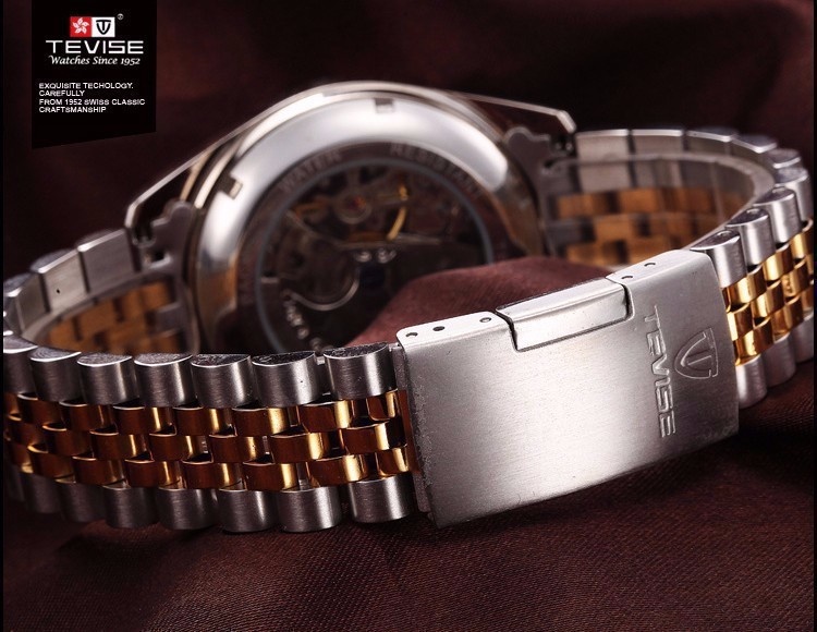 Đồng hồ cơ Automatic Tevise dây inox đặc 10