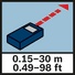 Distance measuring range 30m/98ft