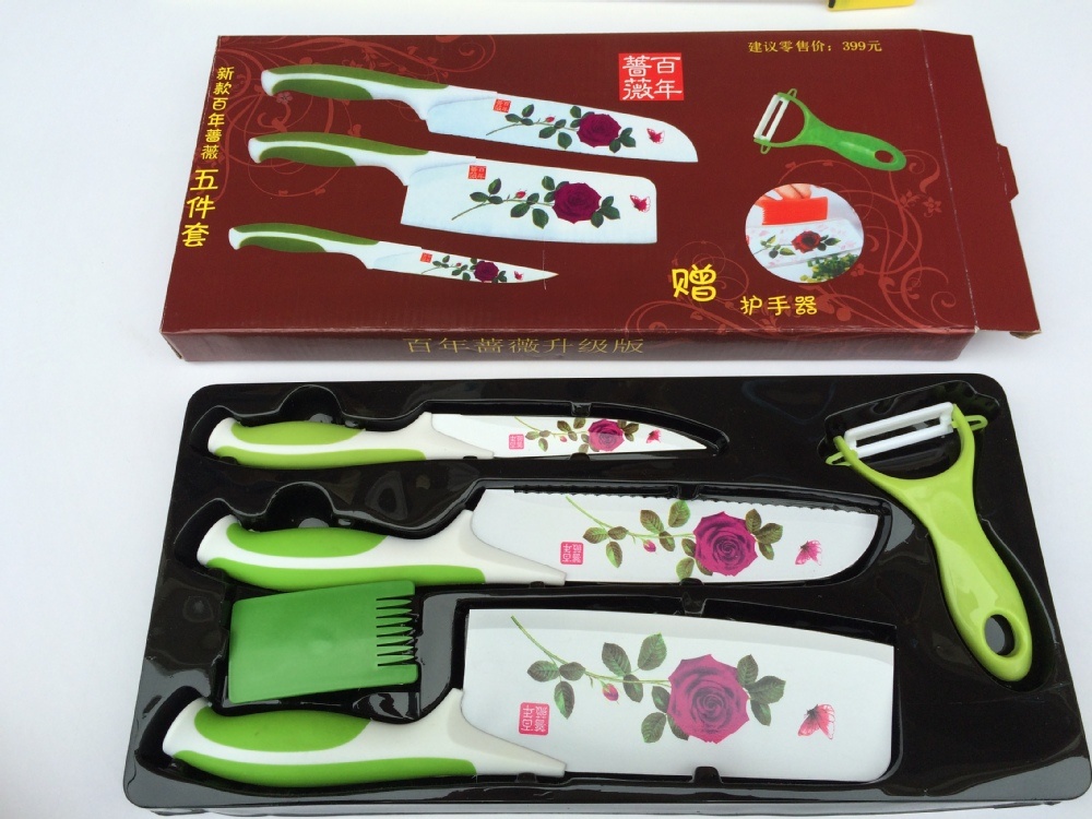 Bộ dao nhà bếp bằng thép in hoa hồng