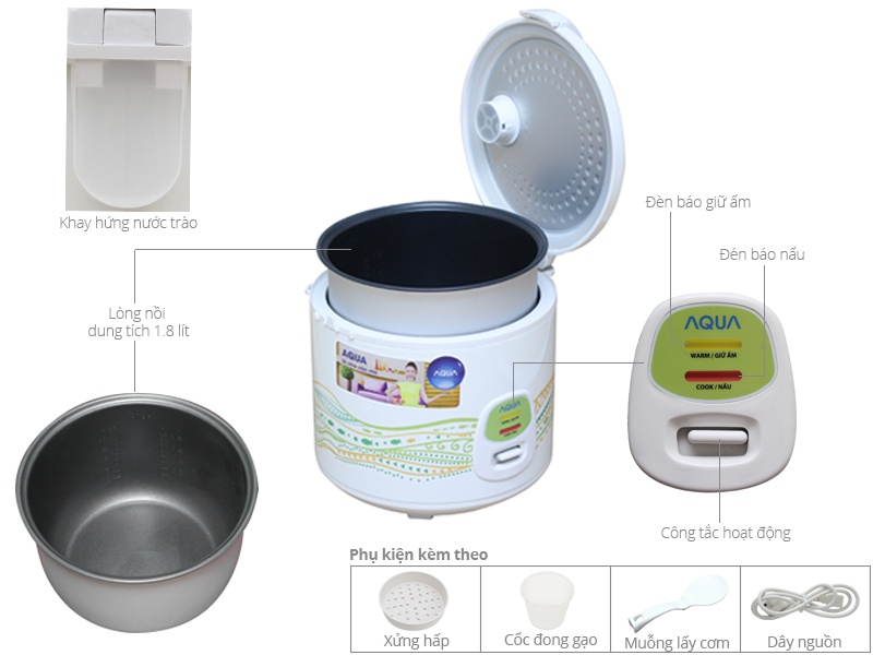 Thông số kỹ thuật Nồi cơm điện Aqua 1.8 lít ARJ-VM18A