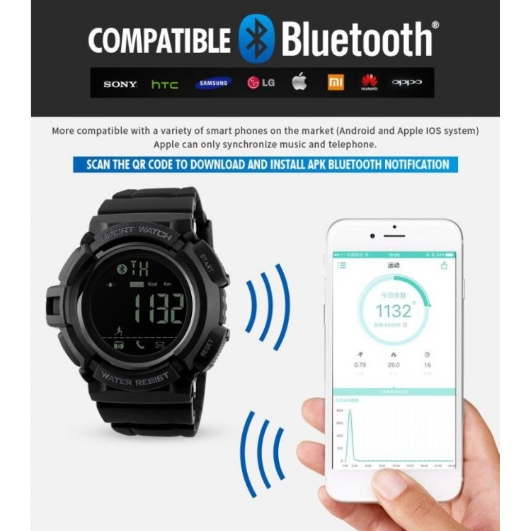 Đồng hồ thông minh Skmei Đồng hồ thông minh Bluetooth Watch Đồng hồ báo thức Calorie Sleeping Monitor Đồng hồ chống thấm nước