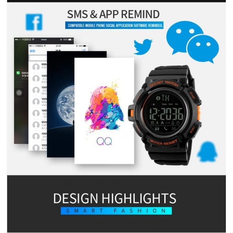 Đồng hồ thông minh Skmei Đồng hồ thông minh Bluetooth Watch Đồng hồ báo thức Calorie Sleeping Monitor Đồng hồ chống thấm nước