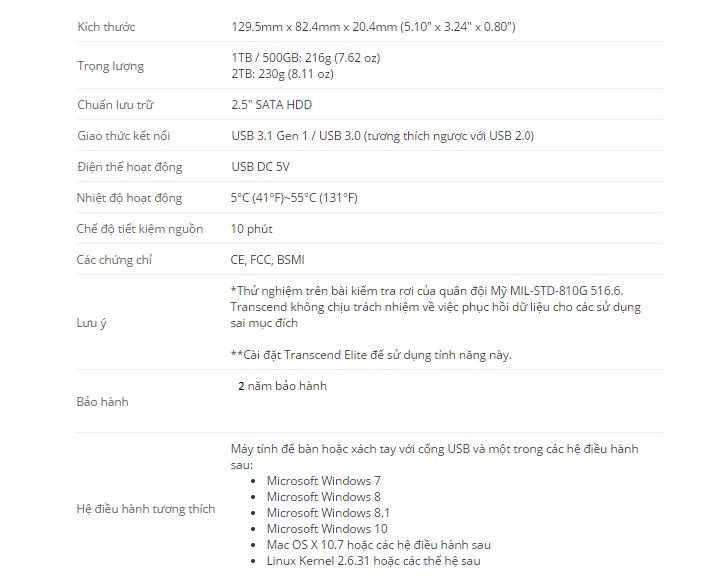 o cung di dong transcend StoreJet® 25M3