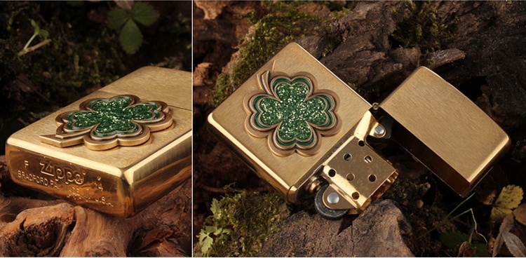 Bật lửa Zippo màu vàng cỏ bốn lá