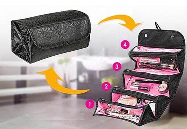 KHUYEN MAI TUI DUNG DO DU LICH 4 NGAN CHONG THAM ROLL N GO COSMETIC BAG GIA RE