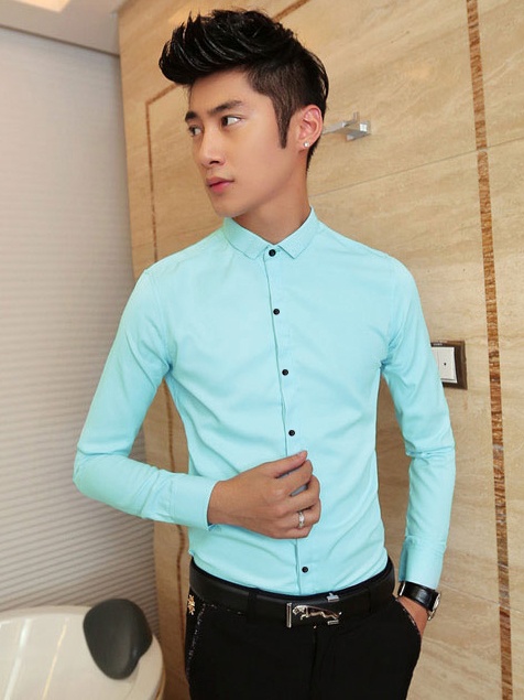 Áo sơ mi trơn xanh ngọc asm555 - 1
