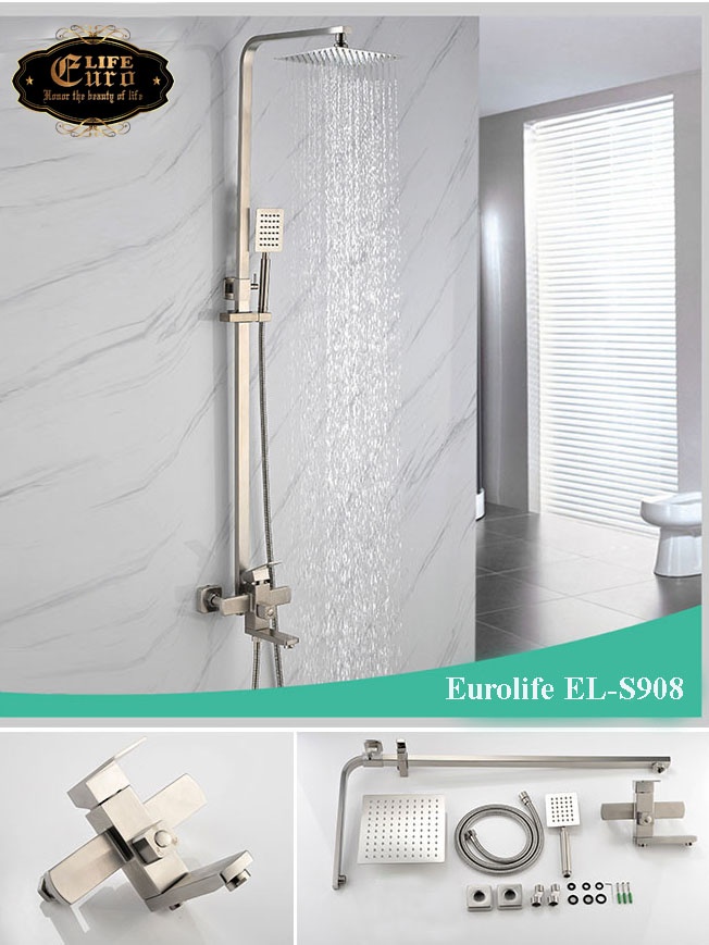 Bộ sen tắm đứng nóng lạnh Inox SUS 304 Eurolife EL-S908 (Trắng vàng) - 8