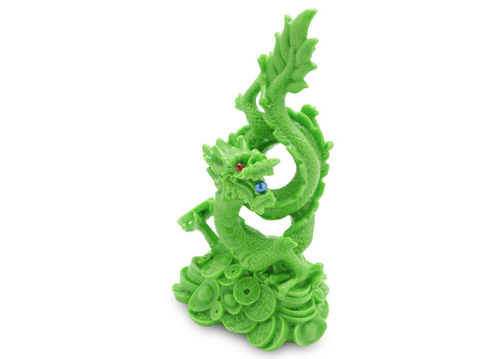 Tượng rồng cuộn đứng màu xanh ngọc 02