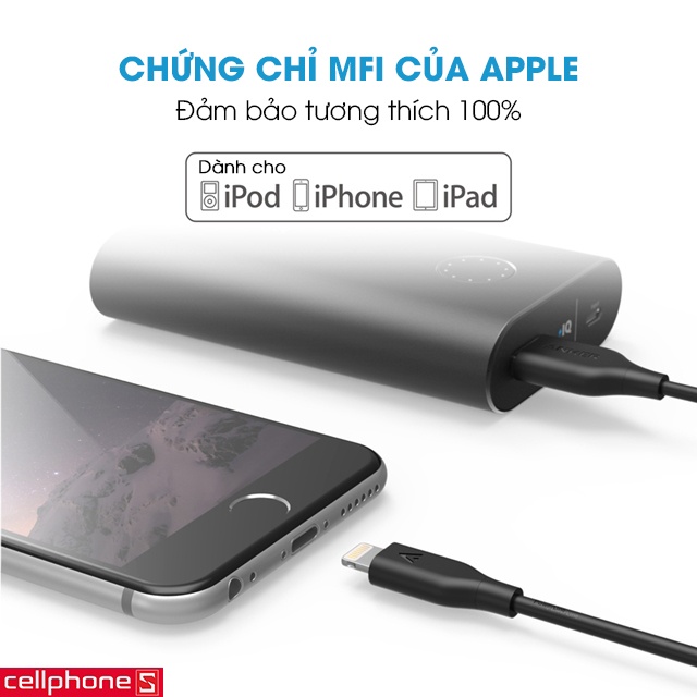Cáp Anker PowerLine+ Lightning 0.9 m