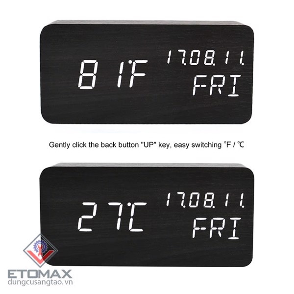 Đồng hồ báo thức điện tử vỏ gỗ cao cấp