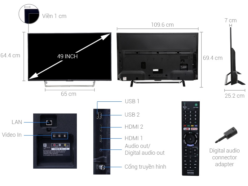 Thông số kỹ thuật Internet Tivi Sony 49 inch KDL-49W750E