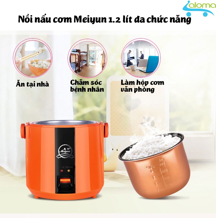 Nồi cơm điện mini 1.2L Meiyun B12-A nấu cơm hâm nóng nấu cháo hầm xương (red) gia dụng aloma