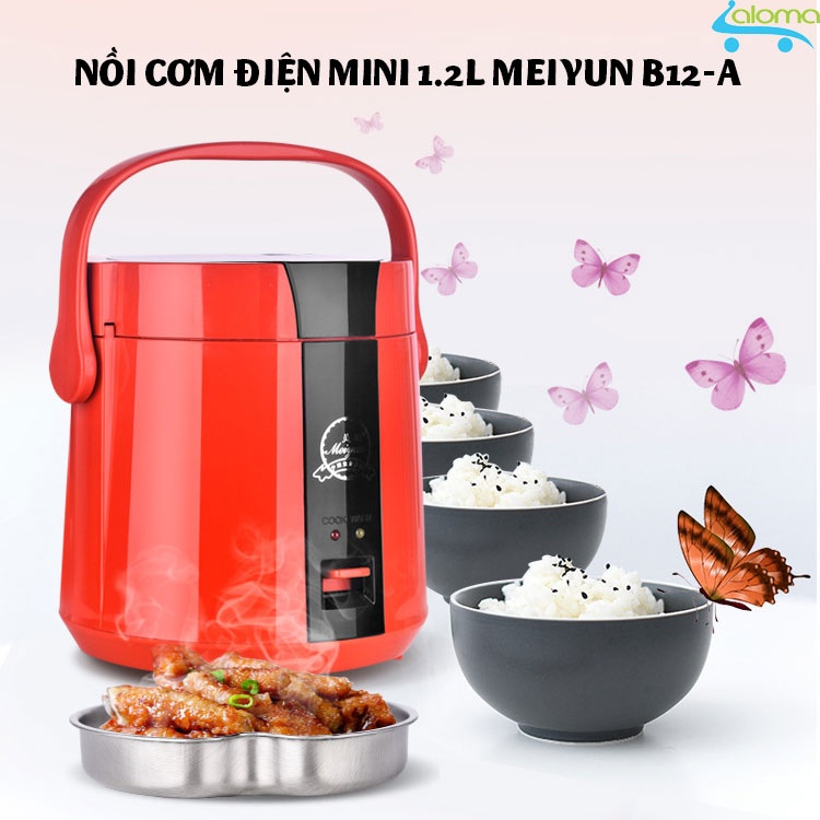 Nồi cơm điện mini 1.2L Meiyun B12-A nấu cơm hâm nóng nấu cháo hầm xương (red) gia dụng aloma