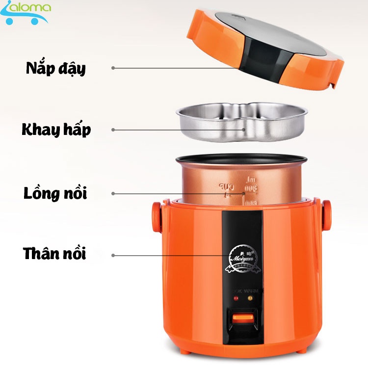 Nồi cơm điện mini 1.2L Meiyun B12-A nấu cơm hâm nóng nấu cháo hầm xương (red) gia dụng aloma