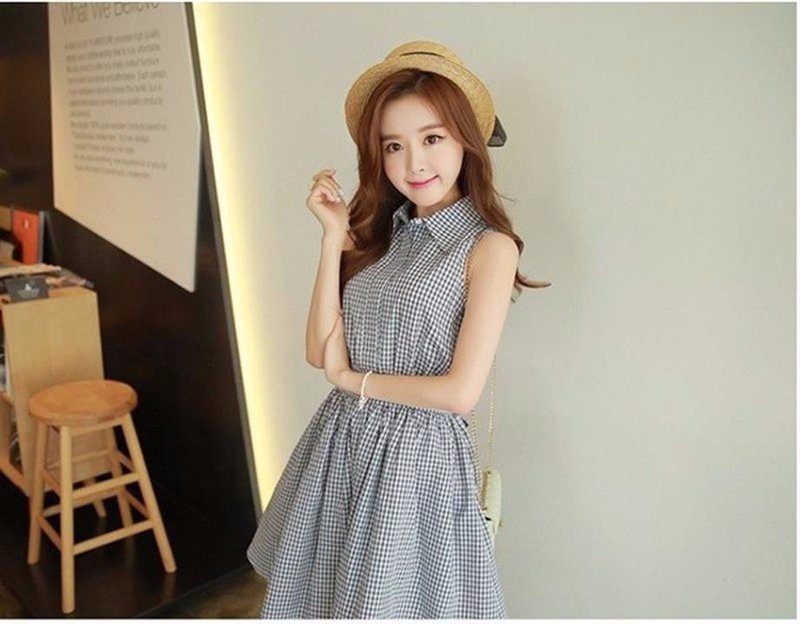 HÀNG CAO CẤP: Đầm xòe sơ mi kẻ caro thắt nơ! 5
