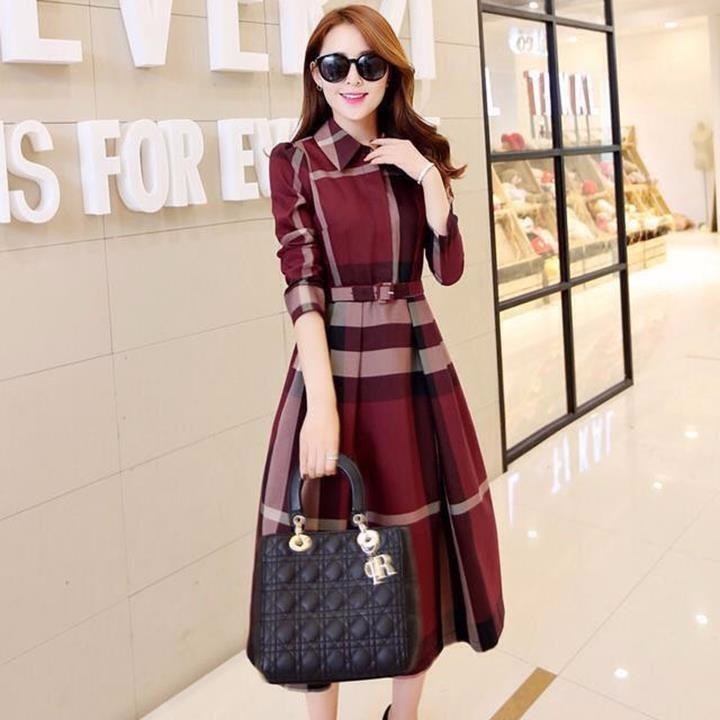 HÀNG ĐỦ SIZE: Đầm xòe kẻ caro dài tay 3