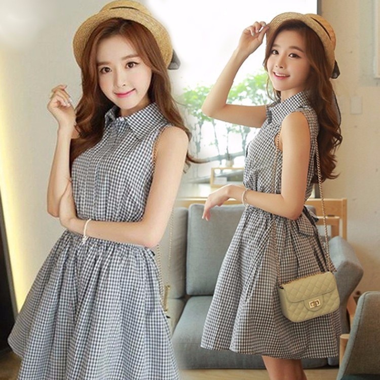 HÀNG CAO CẤP: Đầm xòe sơ mi kẻ caro thắt nơ! 1
