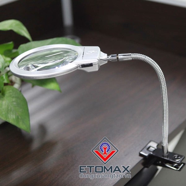 Kính lúp kẹp bàn có đèn led chiếu sáng V2
