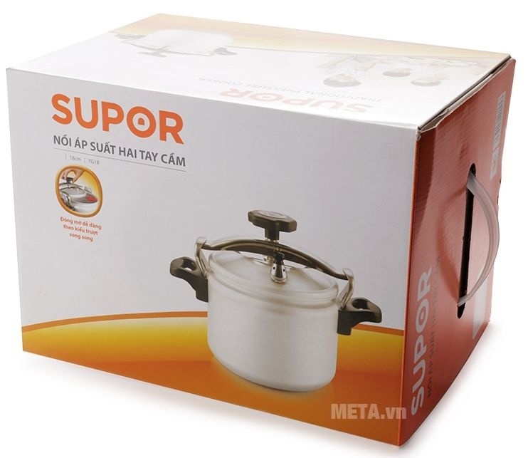 Nồi áp suất cơ Supor YG18 có hộp đựng sang trọng.