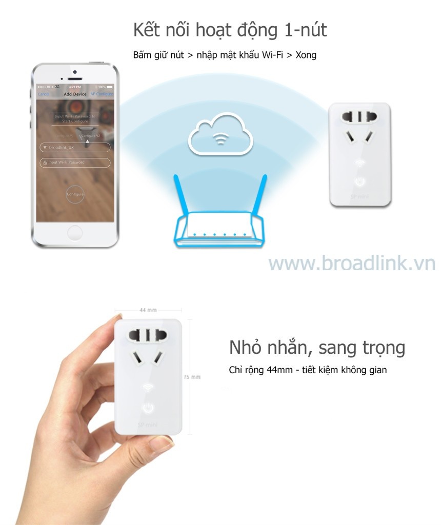 Ổ cắm thông minh Wifi Broadlink SP-Mini dễ dàng sử dụng