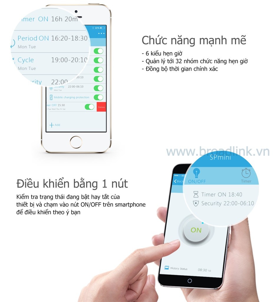Ổ cắm thông minh Wifi Broadlink SP-Mini có nhiều chức năng thông minh