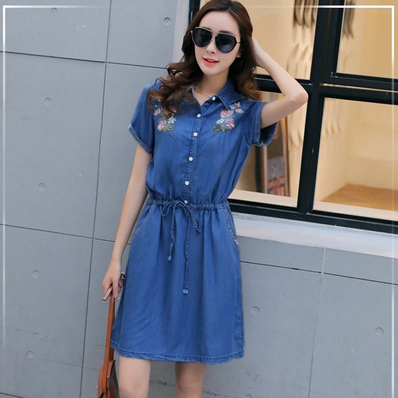 ĐẦM JEAN THÊU HOA EO THẮT NƠ BY1048 5