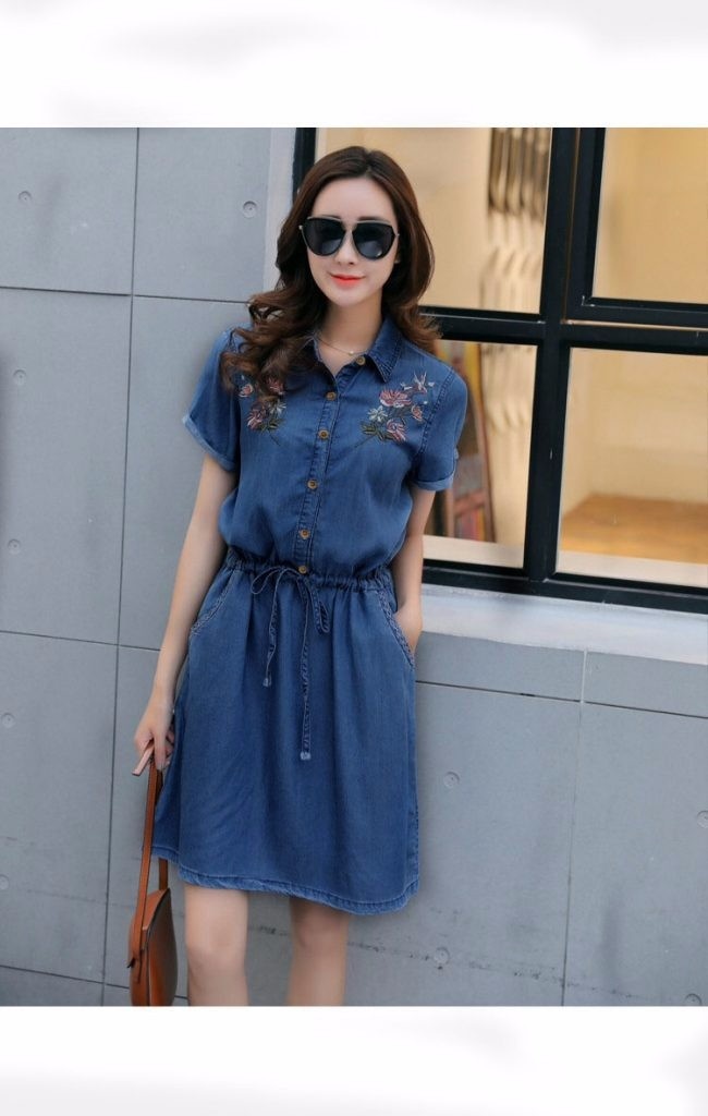 ĐẦM JEAN THÊU HOA EO THẮT NƠ BY1048 9
