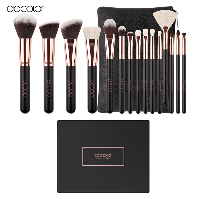 Bộ cọ trang điểm Docolor 15 Pieces Rose Gold Makeup Brushes Set 01