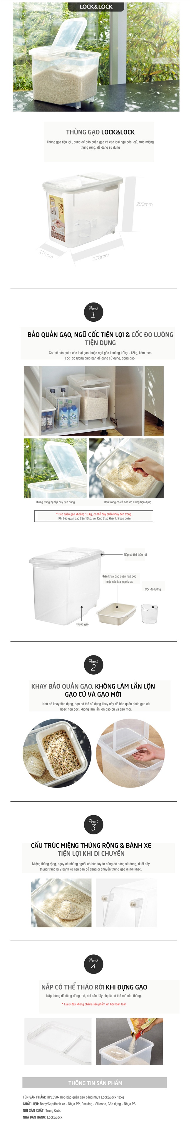 Hộp bảo quản gạo bằng nhựa Lock&Lock 12kg - HPL550